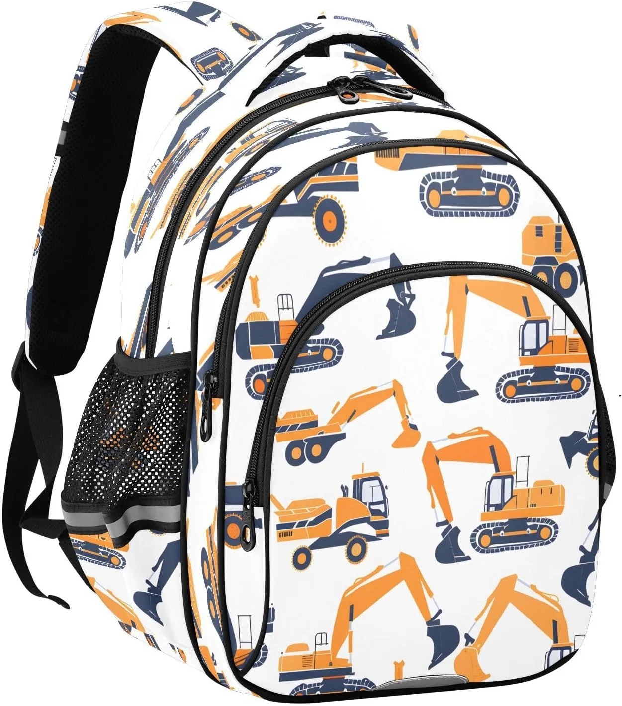 senya Backpack Toddler School Book Bag for Girls Boys Kids Travel Bag Orange Excavating Machinery 8-14 Years Old