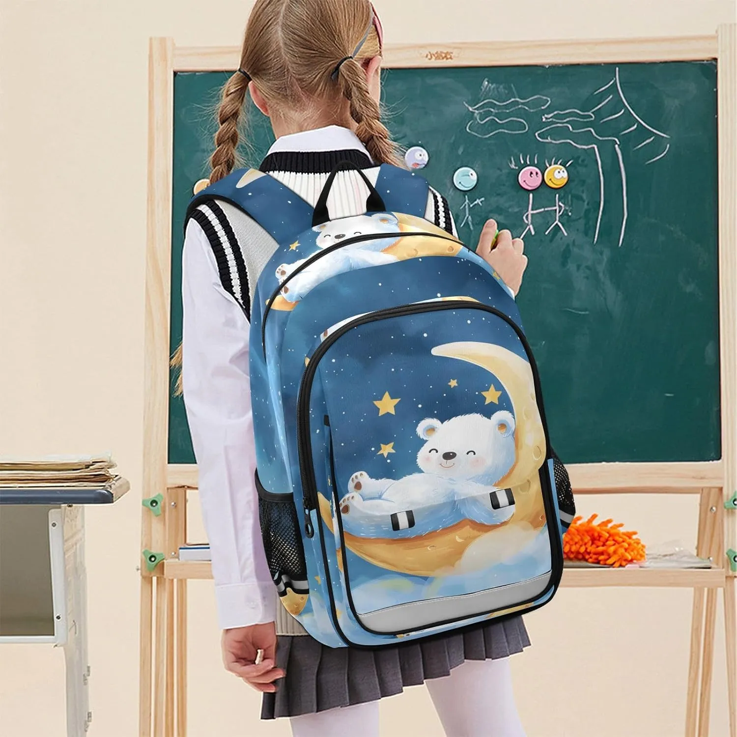 senya School Backpack Kids College Rucksack Travel Bookbag Fashion Back Pack Girls Boys Bear Lies Moon