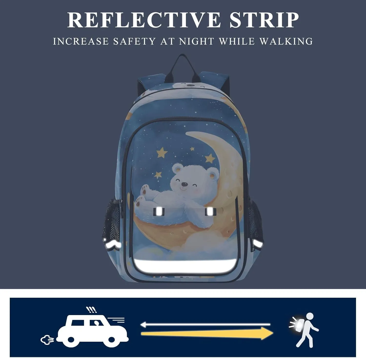 senya School Backpack Kids College Rucksack Travel Bookbag Fashion Back Pack Girls Boys Bear Lies Moon