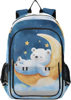 senya School Backpack Kids College Rucksack Travel Bookbag Fashion Back Pack Girls Boys Bear Lies Moon