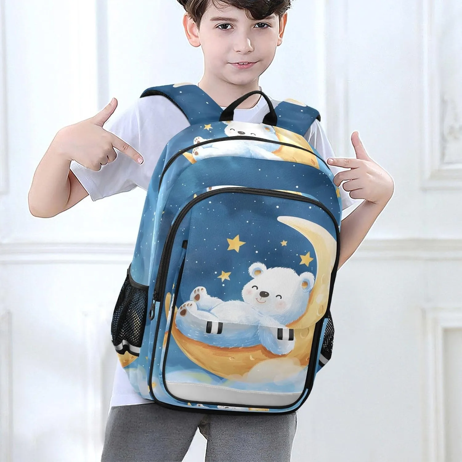 senya School Backpack Kids College Rucksack Travel Bookbag Fashion Back Pack Girls Boys Bear Lies Moon
