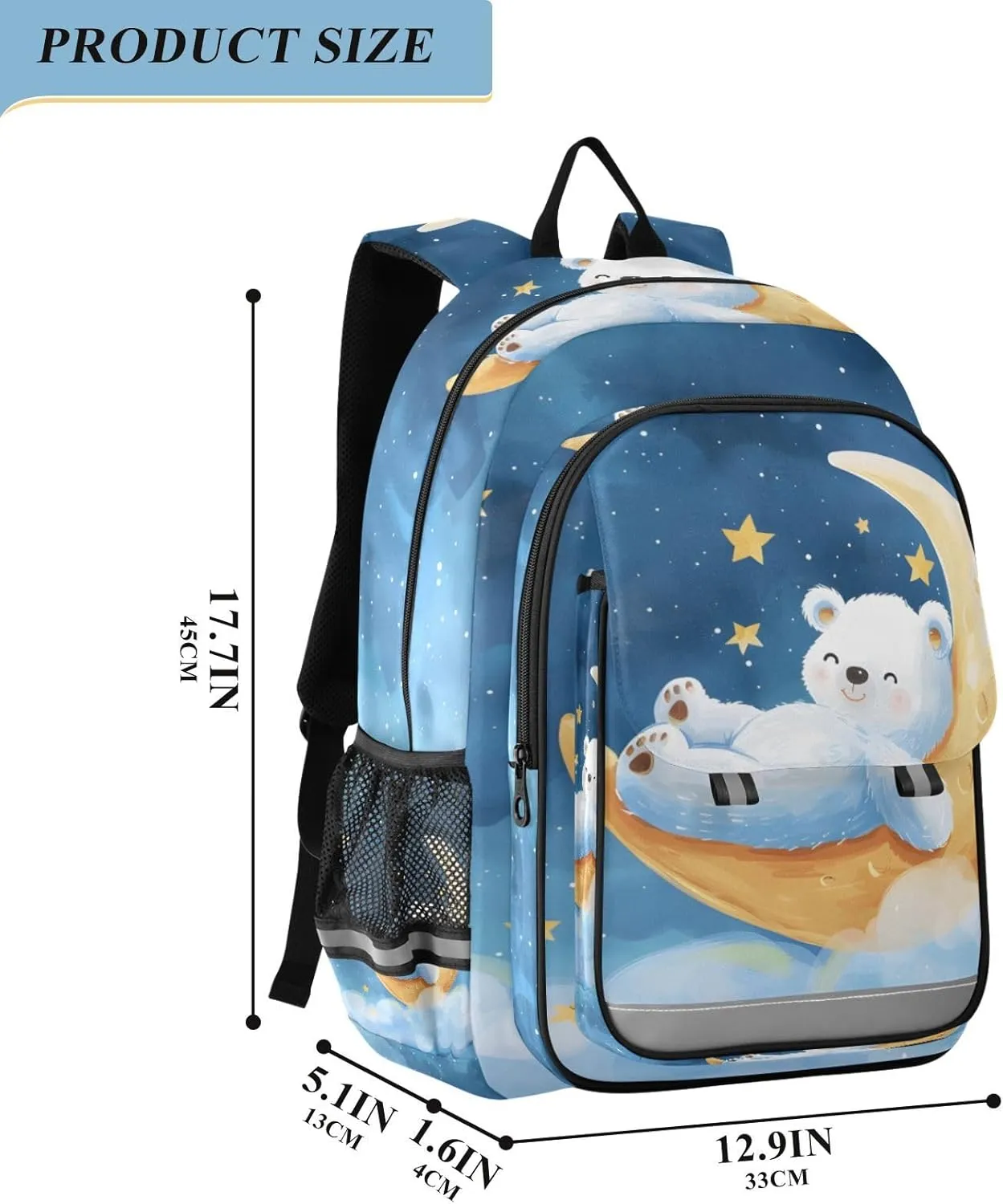 senya School Backpack Kids College Rucksack Travel Bookbag Fashion Back Pack Girls Boys Bear Lies Moon