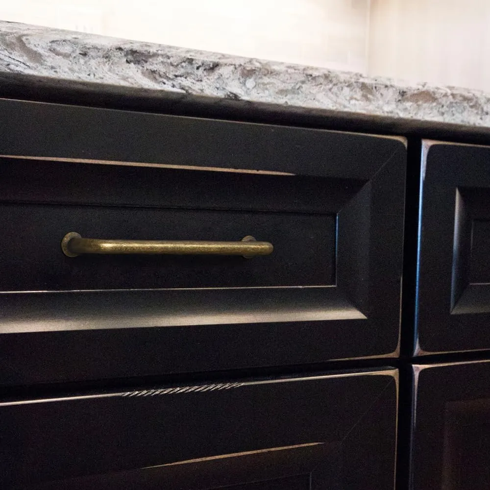 Set of 12 -Sleek 5" Center to Center Antique Brass Cabinet Handles - Retro and Minimalist Hardware for Stylish Home Enhancement