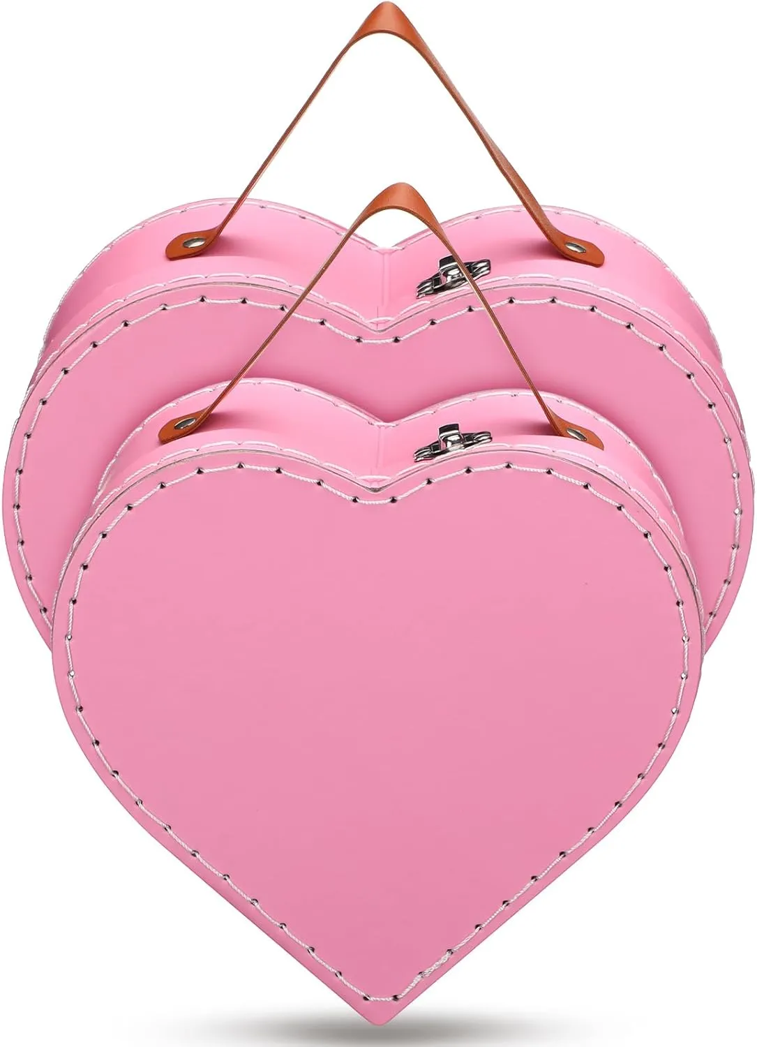 Set of 2 Valentine‘s Day Heart Paper Suitcases Pink Heart Paperboard Suitcases with Handles Decorative Cardboard Storage Boxes Suitcase Favor Candy Gift Boxes