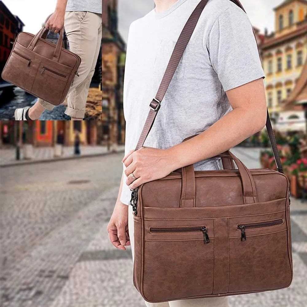 seyfocnia Men's Leather Messenger Bag, Laptop Briefcase Business Satchel Computer