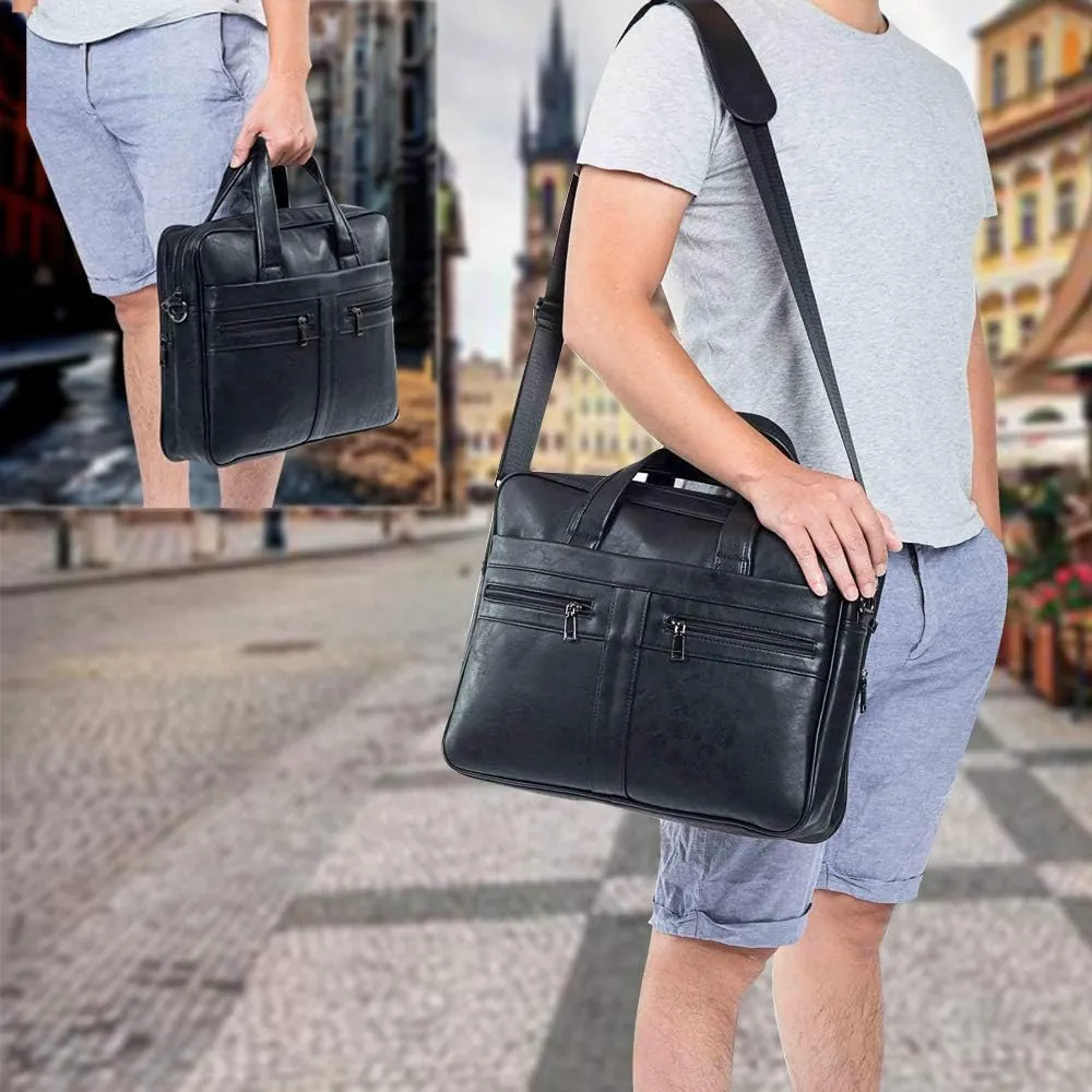 seyfocnia Men's Leather Messenger Bag, Laptop Briefcase Business Satchel Computer