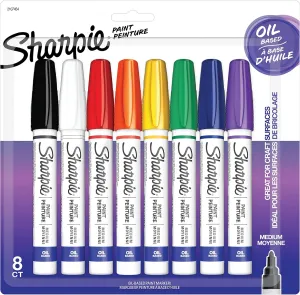 Sharpie Oil-Based Paint Markers, Medium Point, Assorted Colors, 8 Count - Great for Rock Painting