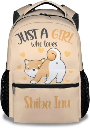 Shiba Inu Backpack for Girls Boys, 16 Inch Orange Dog Backpacks for School, Cute, Adjustable Straps, Durable, Lightweight, Large Capacity Bookbag for Kids