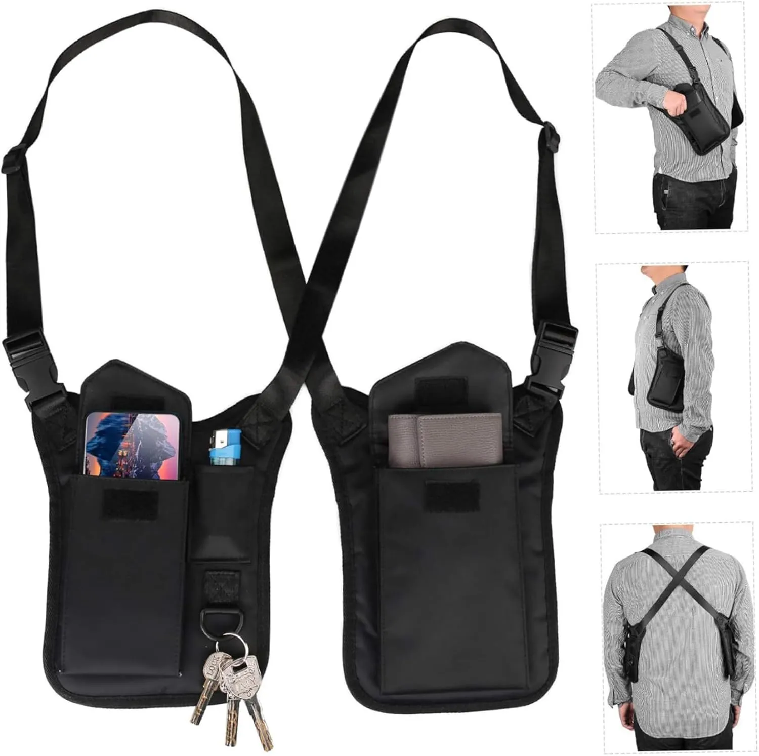 Shoulder Bag, Anti-Theft Hidden Hidden Pocket, Safety Underarm Bag Polyester Double Shoulder Armpit Tactical for Travel Outdoor Underarm