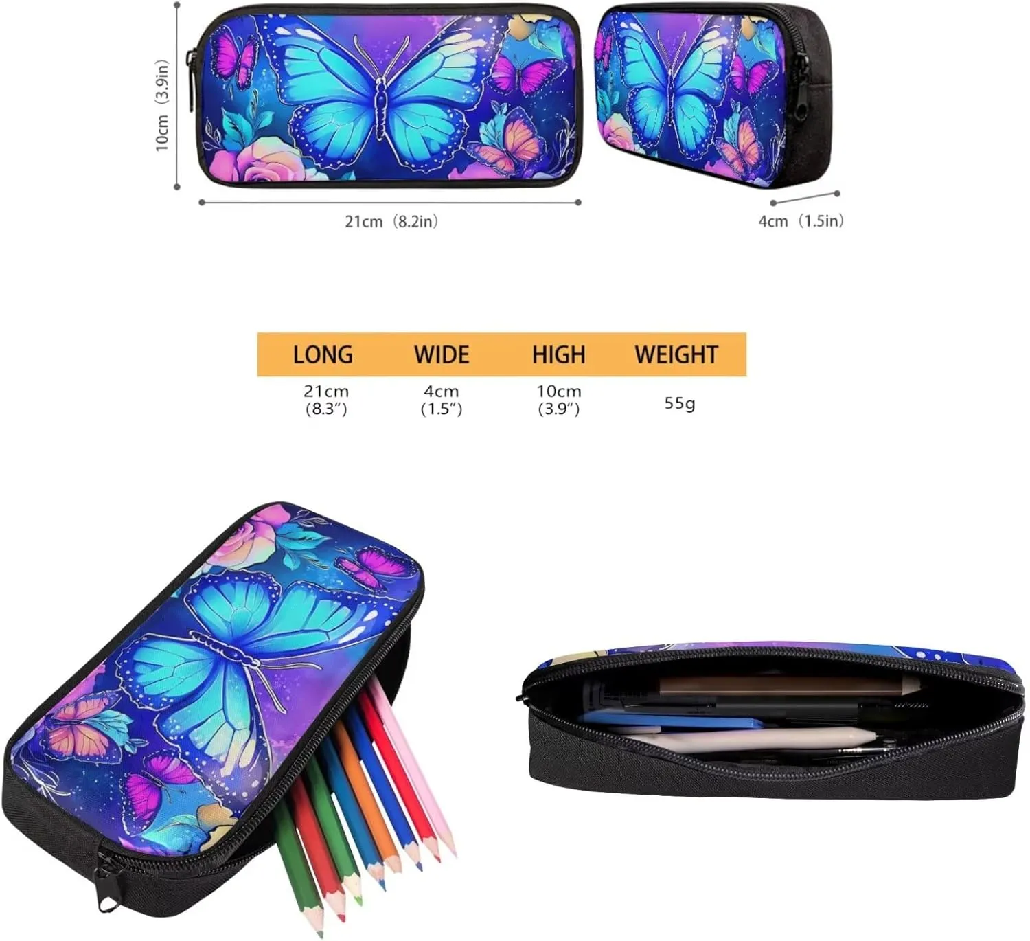 Showudesigns Butterfly Flower Backpack for School Girls 3 In 1 Middle School Bookbags with Lunch Box and Pencil Case Elementary High School Bag Back Pack Purse for Kids Boys Child Daycare Bag Satchel