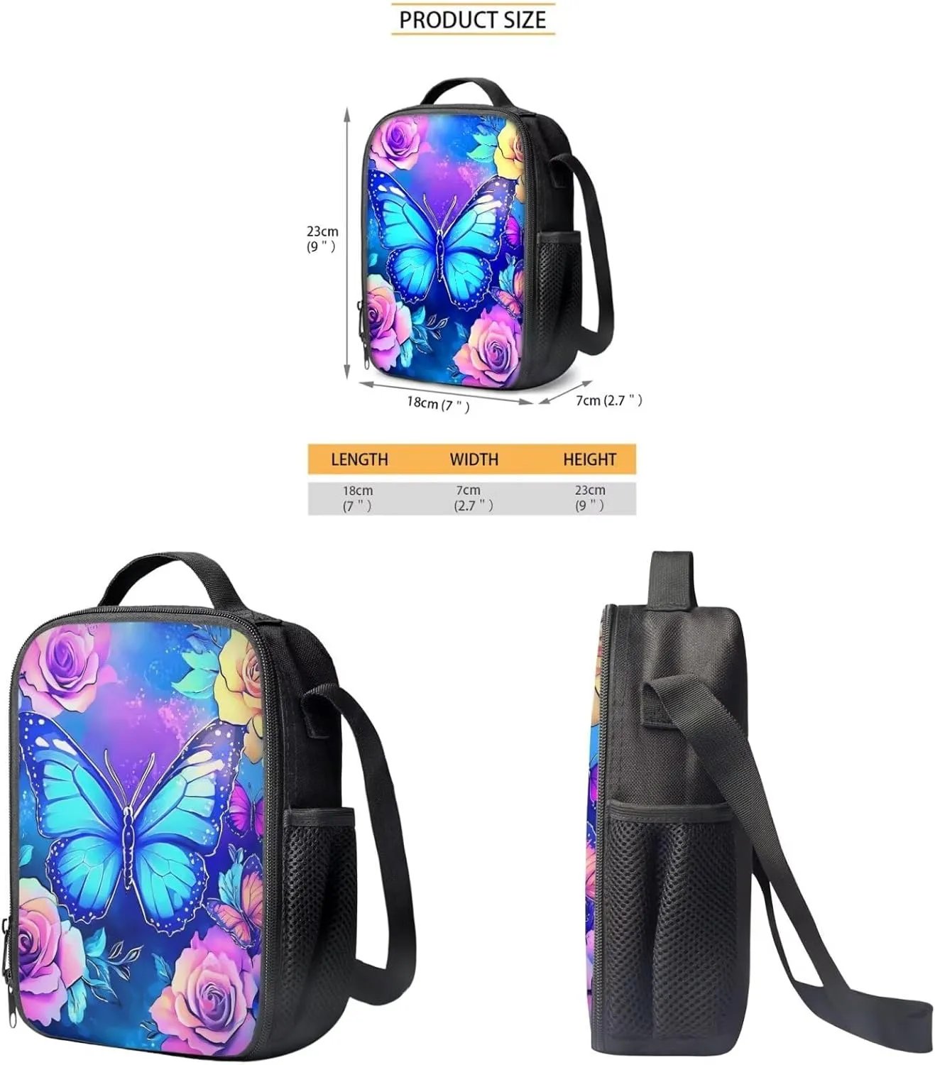 Showudesigns Butterfly Flower Backpack for School Girls 3 In 1 Middle School Bookbags with Lunch Box and Pencil Case Elementary High School Bag Back Pack Purse for Kids Boys Child Daycare Bag Satchel