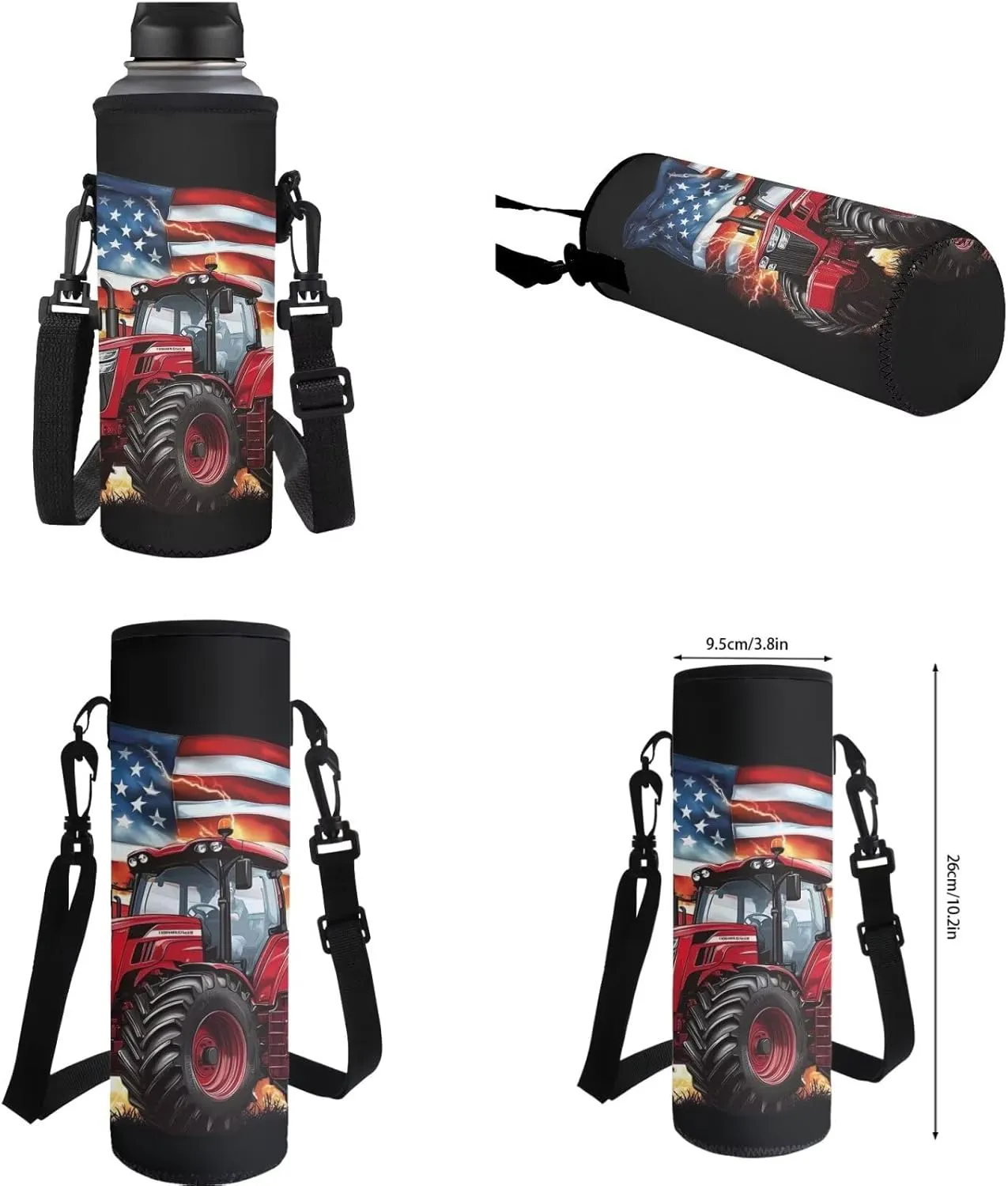 Showudesigns Tractor School Backpack for Boys 4-6 8-12 Elementary School Bag and Lunch Bag American Flag Bookbag with Lunch Box Pencil Case Water Bottle Holder 4Pcs/Set Preschool Back Pack Satchel