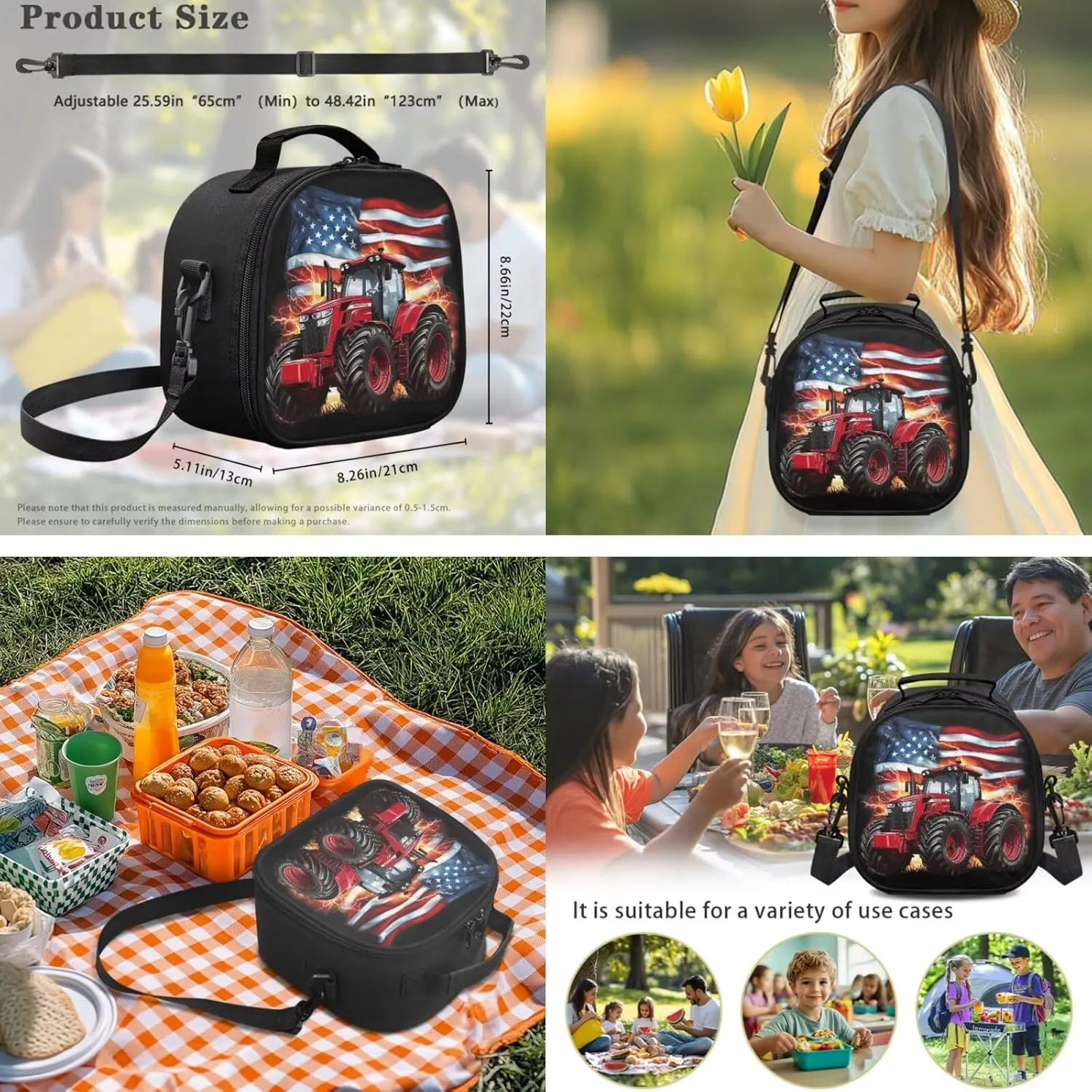 Showudesigns Tractor School Backpack for Boys 4-6 8-12 Elementary School Bag and Lunch Bag American Flag Bookbag with Lunch Box Pencil Case Water Bottle Holder 4Pcs/Set Preschool Back Pack Satchel