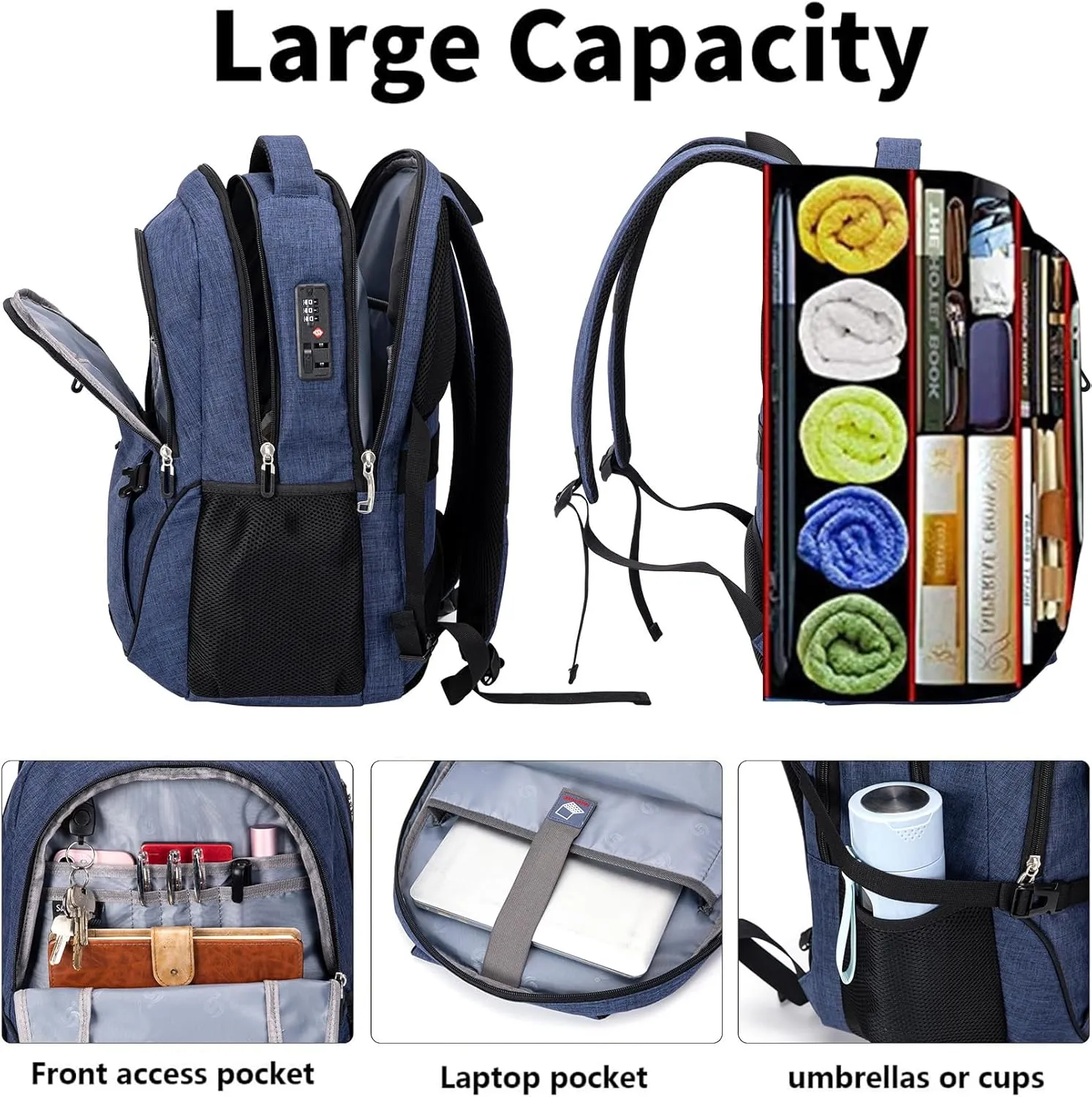 SHRRADOO Anti Theft Laptop Backpack Travel Backpacks with usb Charging Port for Women Men College Backpack Computer Bag Fits 17 Inch Laptop,Royal Blue