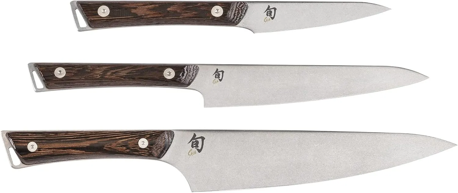 Shun Kanso 3 Piece Starter Set, Includes 8" Chef, 3.5" Paring & 6" Utility Knives, Handcrafted Japanese Knife Set, AUS10A Stainless Steel Blades, Tagayasan Handles
