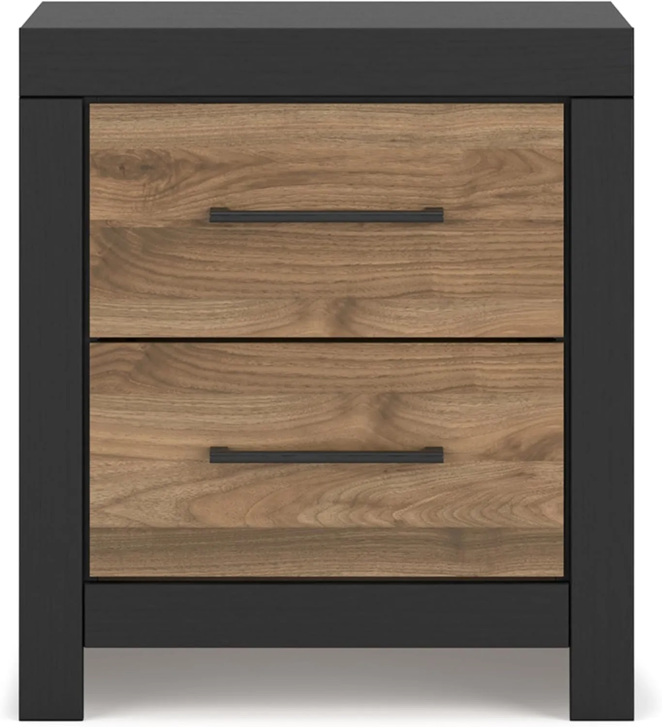 Signature Design by Ashley Vertani Casual 2-Drawer Nightstand with 2 USB Ports, 24.41" Tall, Black & Light Brown