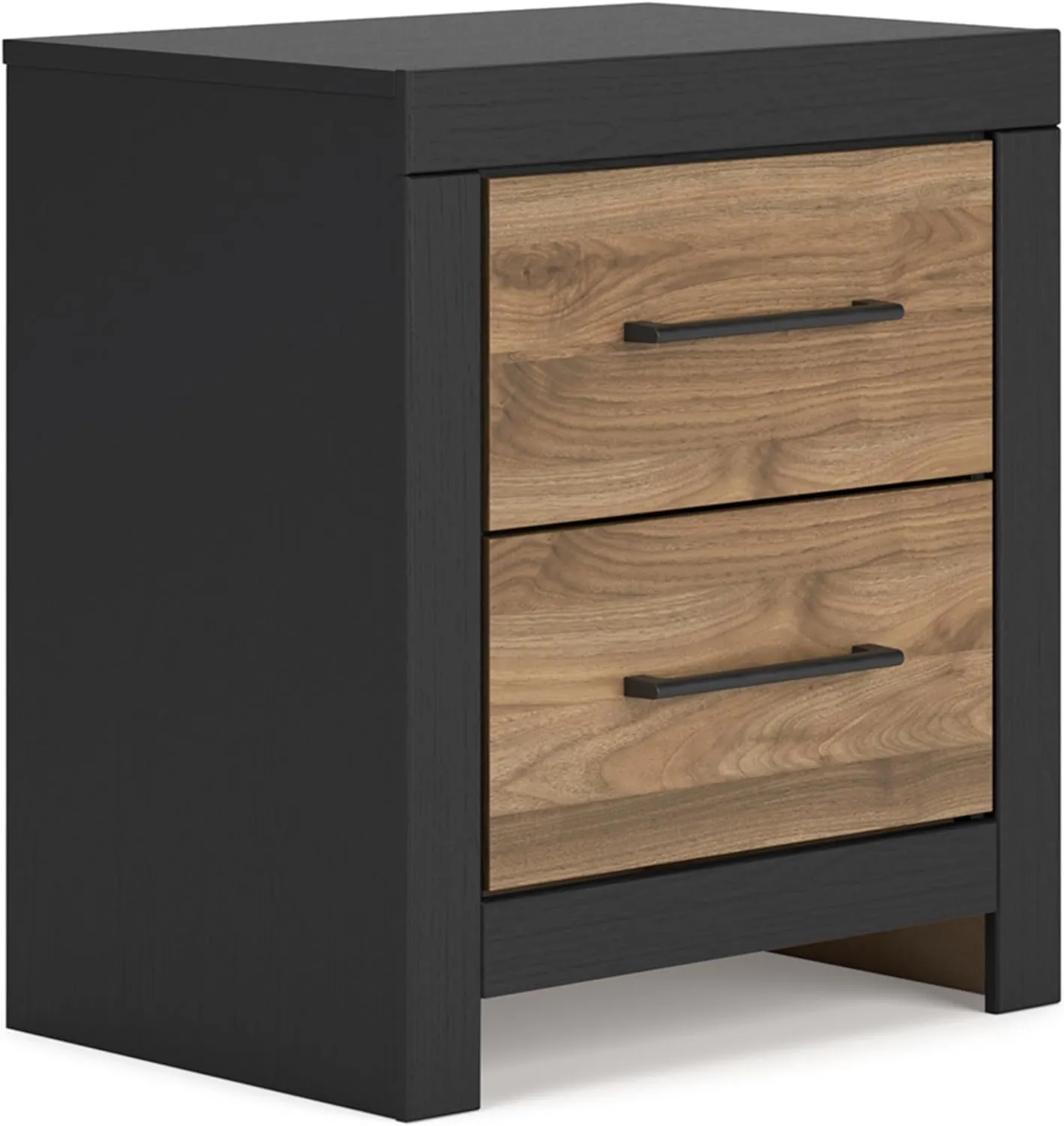 Signature Design by Ashley Vertani Casual 2-Drawer Nightstand with 2 USB Ports, 24.41" Tall, Black & Light Brown