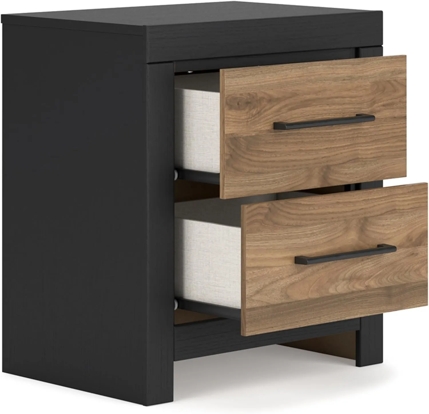Signature Design by Ashley Vertani Casual 2-Drawer Nightstand with 2 USB Ports, 24.41" Tall, Black & Light Brown