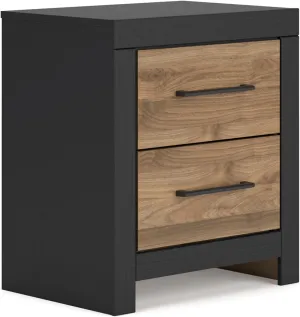 Signature Design by Ashley Vertani Casual 2-Drawer Nightstand with 2 USB Ports, 24.41" Tall, Black & Light Brown