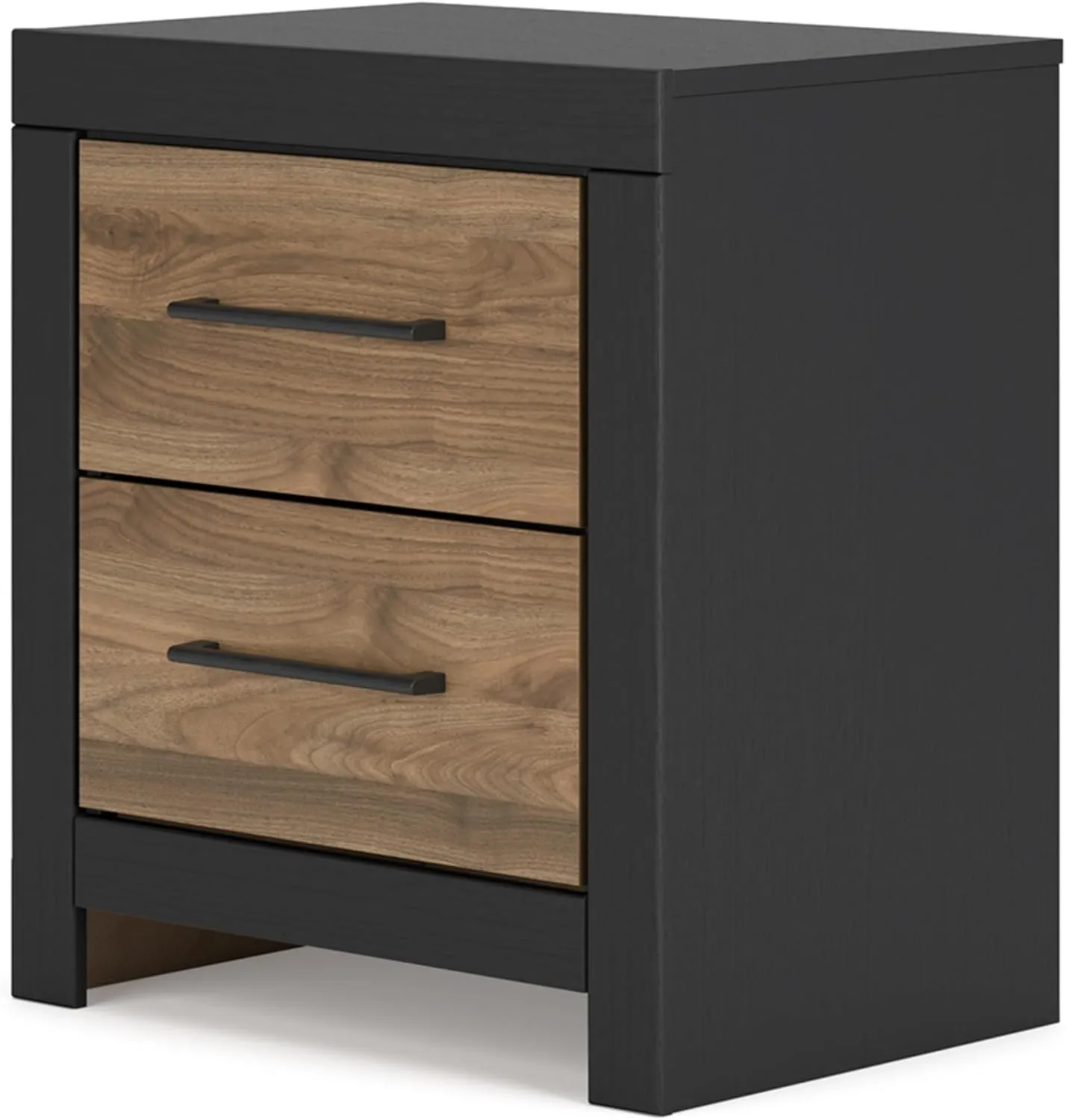 Signature Design by Ashley Vertani Casual 2-Drawer Nightstand with 2 USB Ports, 24.41" Tall, Black & Light Brown