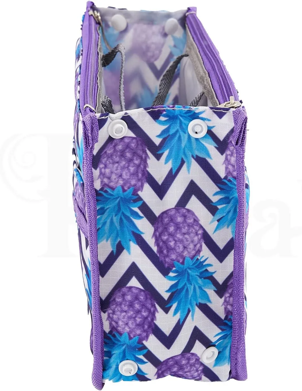 Signature Purse Organizer Insert with Handles & 13 Pockets - 3 Sizes (Purple Pineapple, Medium)