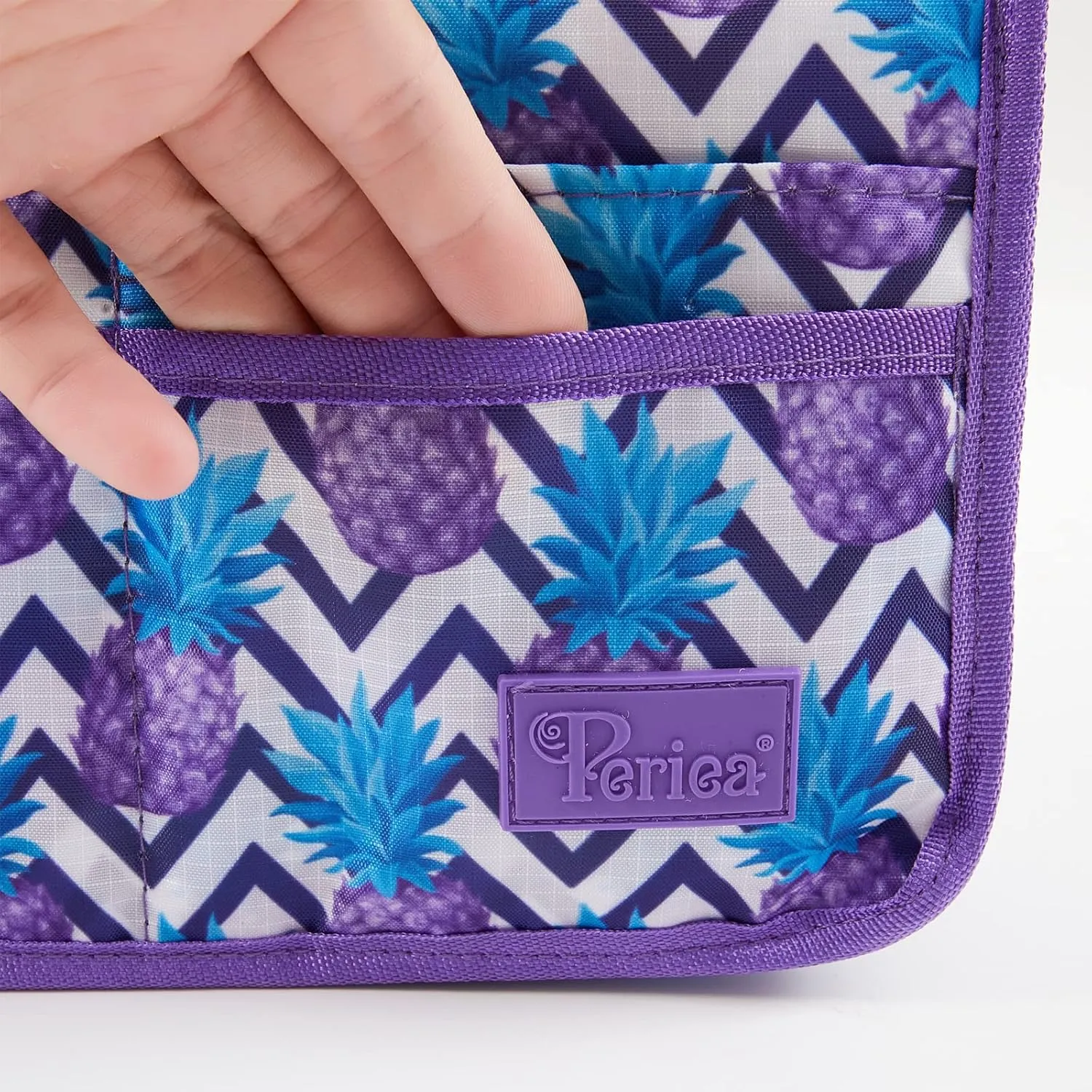Signature Purse Organizer Insert with Handles & 13 Pockets - 3 Sizes (Purple Pineapple, Medium)