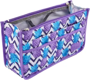Signature Purse Organizer Insert with Handles & 13 Pockets - 3 Sizes (Purple Pineapple, Medium)