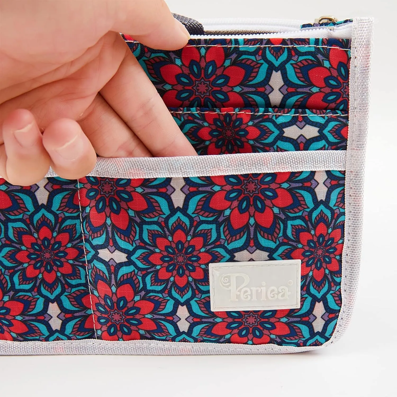 Signature Purse Organizer Insert with Handles & 13 Pockets - 3 Sizes (Retro Floral, Medium)