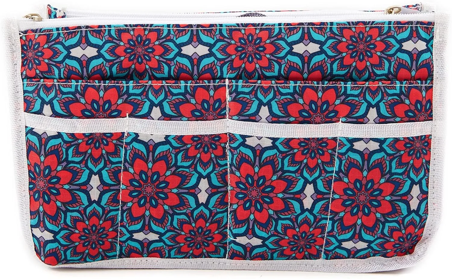 Signature Purse Organizer Insert with Handles & 13 Pockets - 3 Sizes (Retro Floral, Medium)