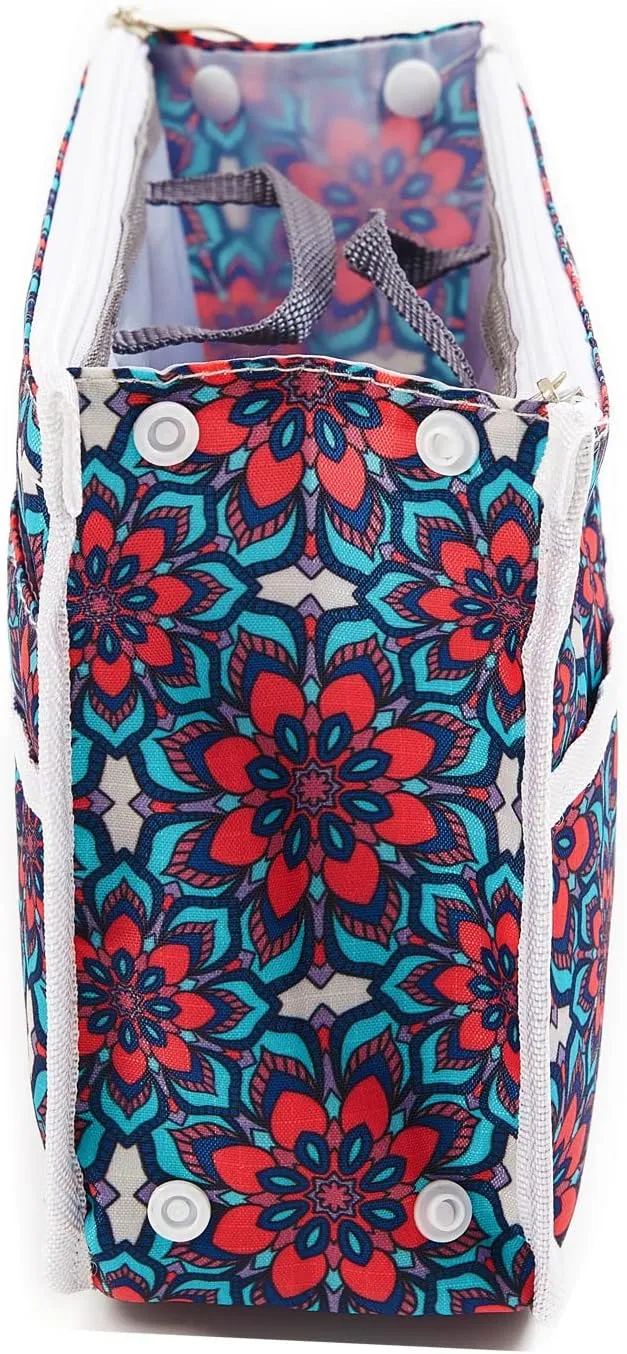 Signature Purse Organizer Insert with Handles & 13 Pockets - 3 Sizes (Retro Floral, Medium)