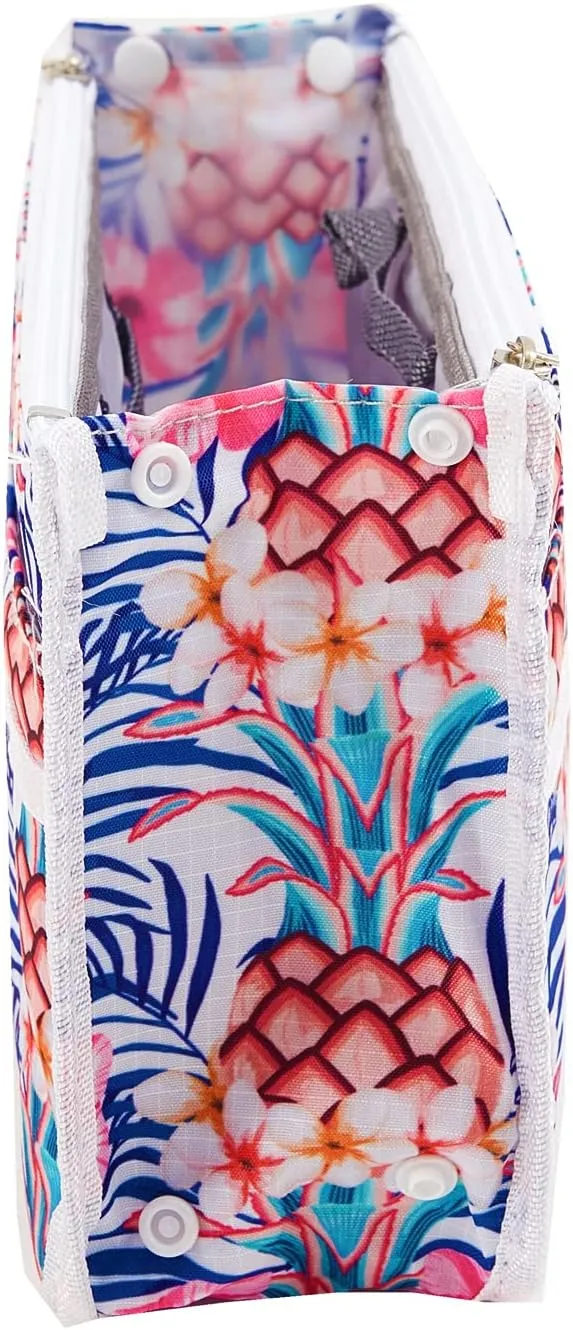 Signature Purse Organizer Insert with Handles & 13 Pockets - 3 Sizes (White Pineapple, Medium)