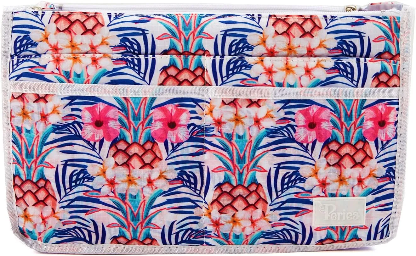 Signature Purse Organizer Insert with Handles & 13 Pockets - 3 Sizes (White Pineapple, Medium)