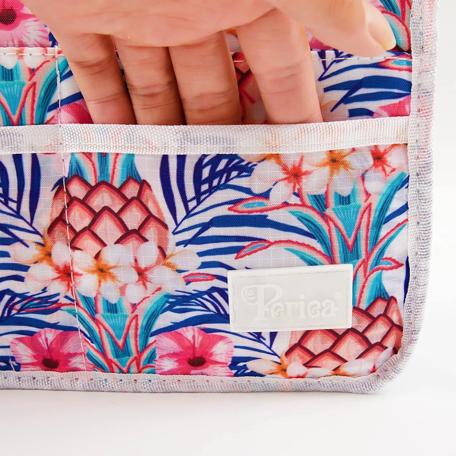Signature Purse Organizer Insert with Handles & 13 Pockets - 3 Sizes (White Pineapple, Medium)