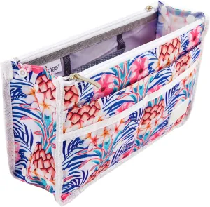 Signature Purse Organizer Insert with Handles & 13 Pockets - 3 Sizes (White Pineapple, Medium)