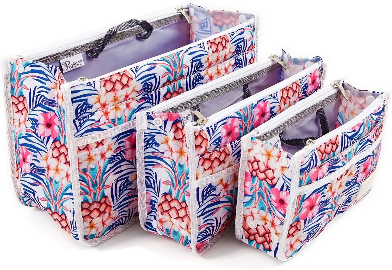 Signature Purse Organizer Insert with Handles & 13 Pockets - 3 Sizes (White Pineapple, Medium)
