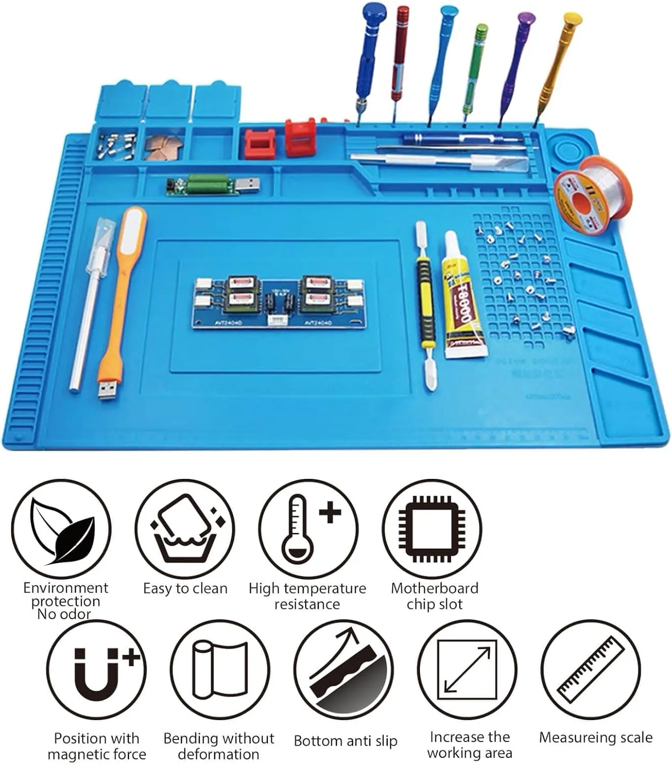 Silicone Soldering Mat Heat Resistant 932°F 18"x 12" Large Anti Static Magnetic Electronics Repair Work Mat Insulation Pad for Computer Phone Laptop Soldering Gun Iron Station Workbench Protection