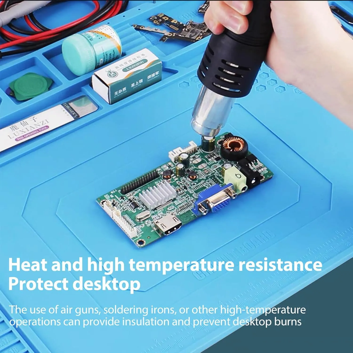 Silicone Soldering Mat Heat Resistant 932°F 18"x 12" Large Anti Static Magnetic Electronics Repair Work Mat Insulation Pad for Computer Phone Laptop Soldering Gun Iron Station Workbench Protection