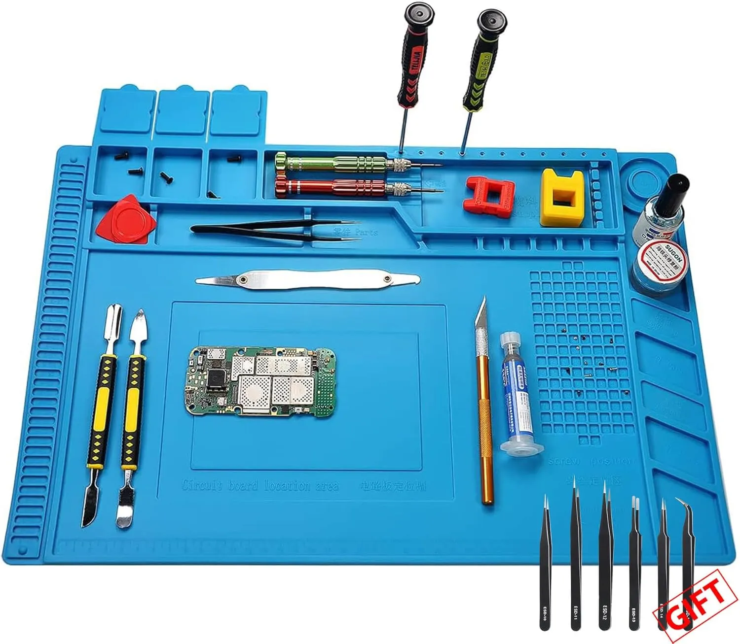 Silicone Soldering Mat Heat Resistant 932°F 18"x 12" Large Anti Static Magnetic Electronics Repair Work Mat Insulation Pad for Computer Phone Laptop Soldering Gun Iron Station Workbench Protection