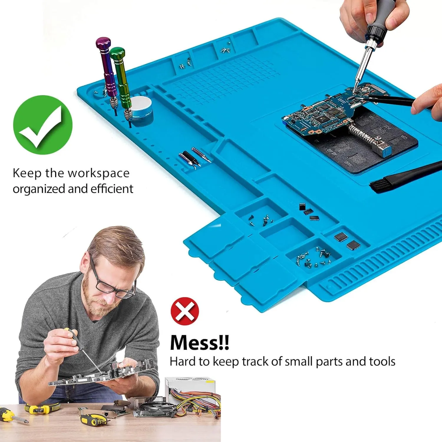 Silicone Soldering Mat Heat Resistant 932°F 18"x 12" Large Anti Static Magnetic Electronics Repair Work Mat Insulation Pad for Computer Phone Laptop Soldering Gun Iron Station Workbench Protection