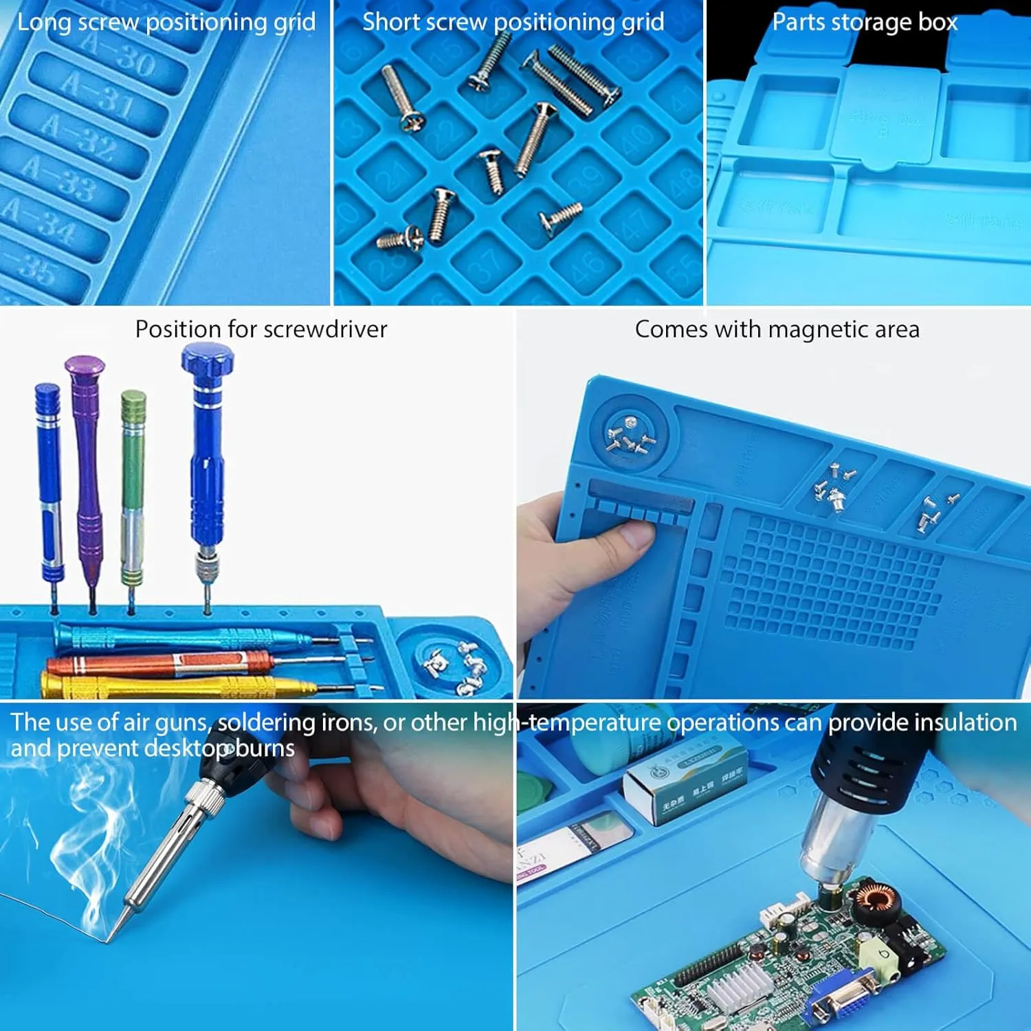Silicone Soldering Mat Heat Resistant 932°F 18"x 12" Large Anti Static Magnetic Electronics Repair Work Mat Insulation Pad for Computer Phone Laptop Soldering Gun Iron Station Workbench Protection