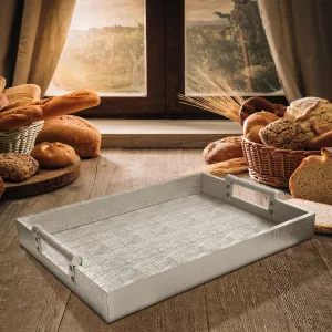 Silver Leather Tray with Handles - 14x19"