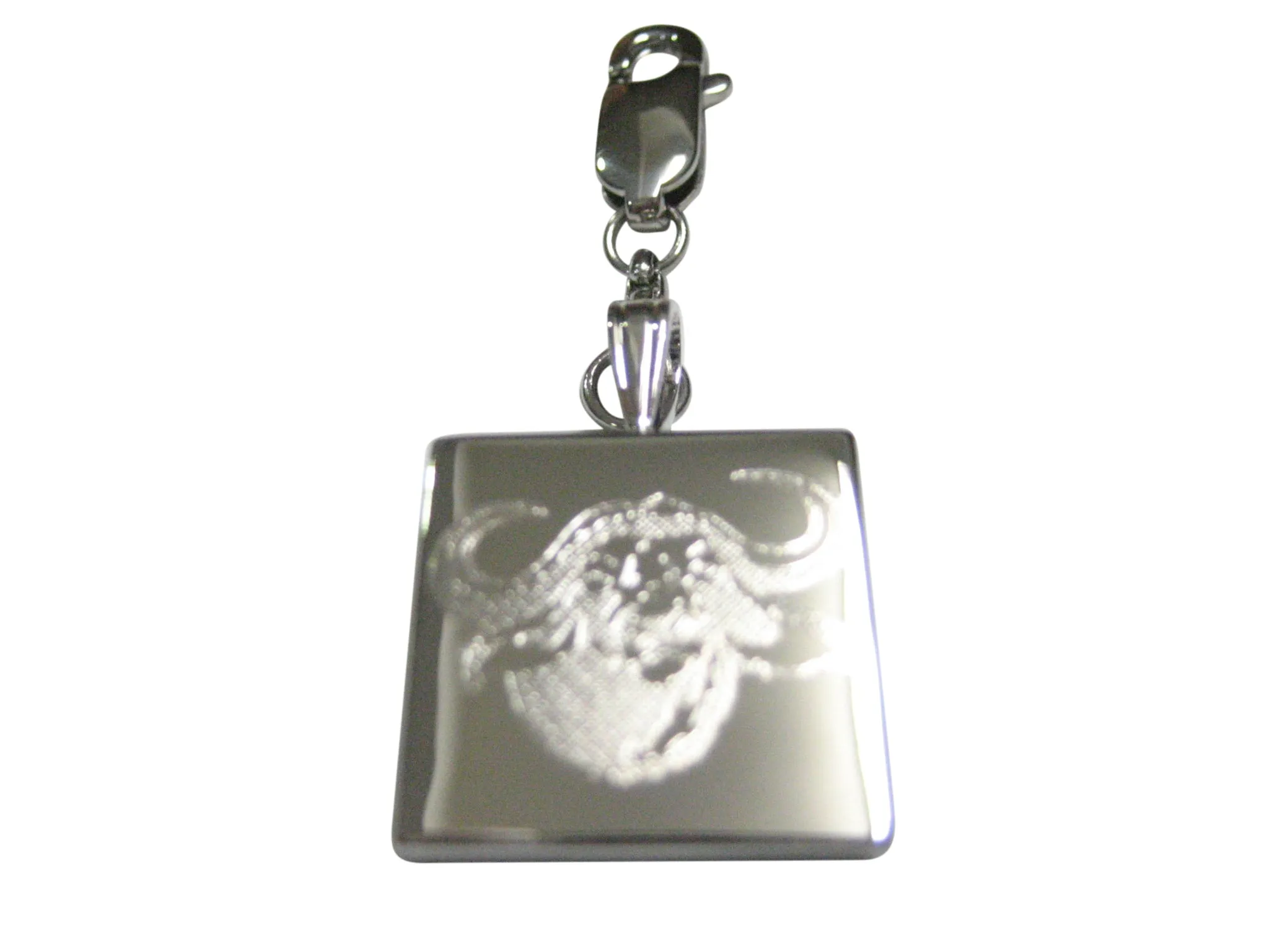 Silver Toned Etched African Buffalo Head Pendant Zipper Pull Charm