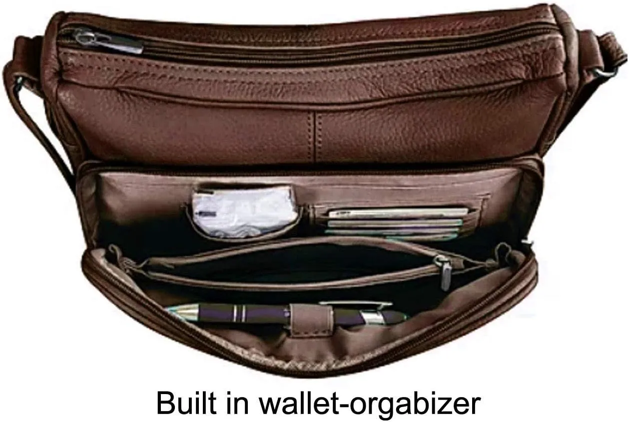 SILVERFEVER Medium Leather Handbag | Ladies Shoulder Bag | Organizer w Built in Wallet