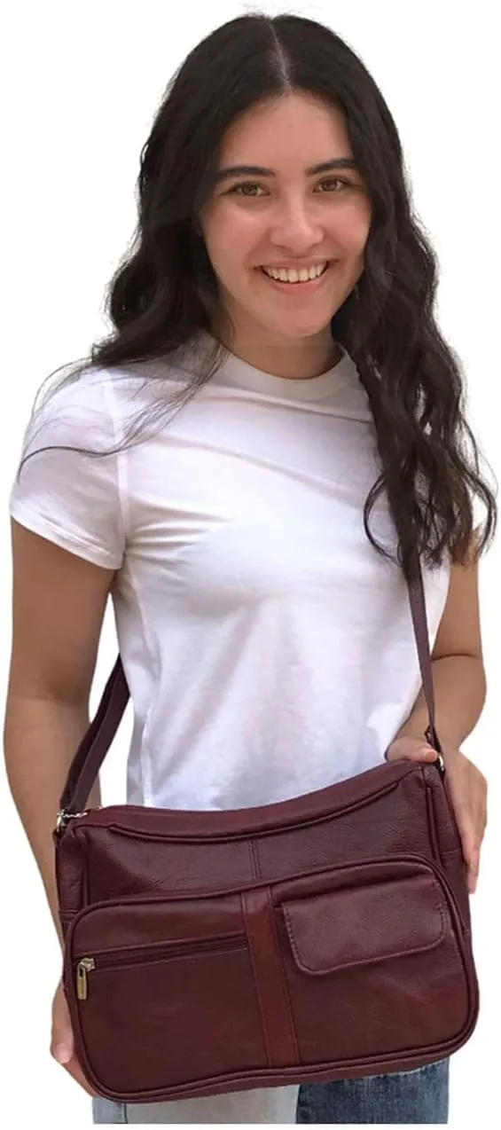 SILVERFEVER Medium Leather Handbag | Ladies Shoulder Bag | Organizer w Built in Wallet