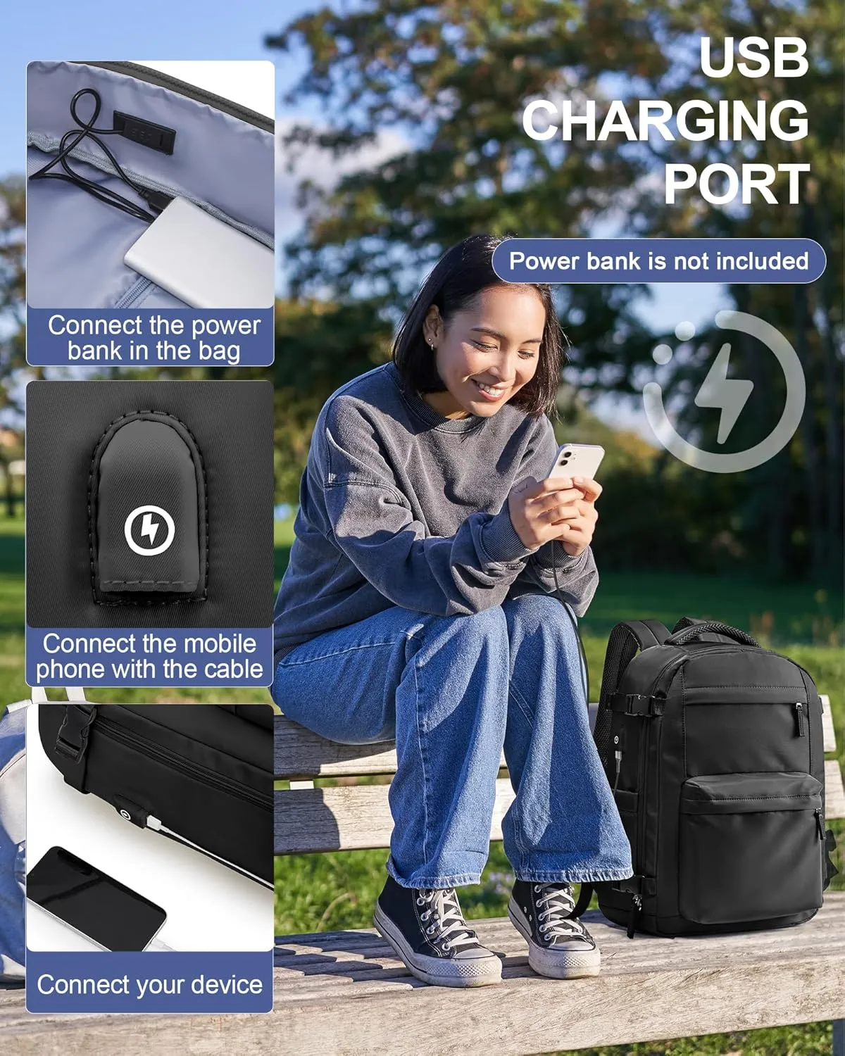 Simple Travel Backpack For Women Men,Laptop Travel Backpack Carry on Flight Approved,Frontier Airlines Personal Item Travel Bag,Waterproof luggage backpack,Mochila de Viaje(Black)