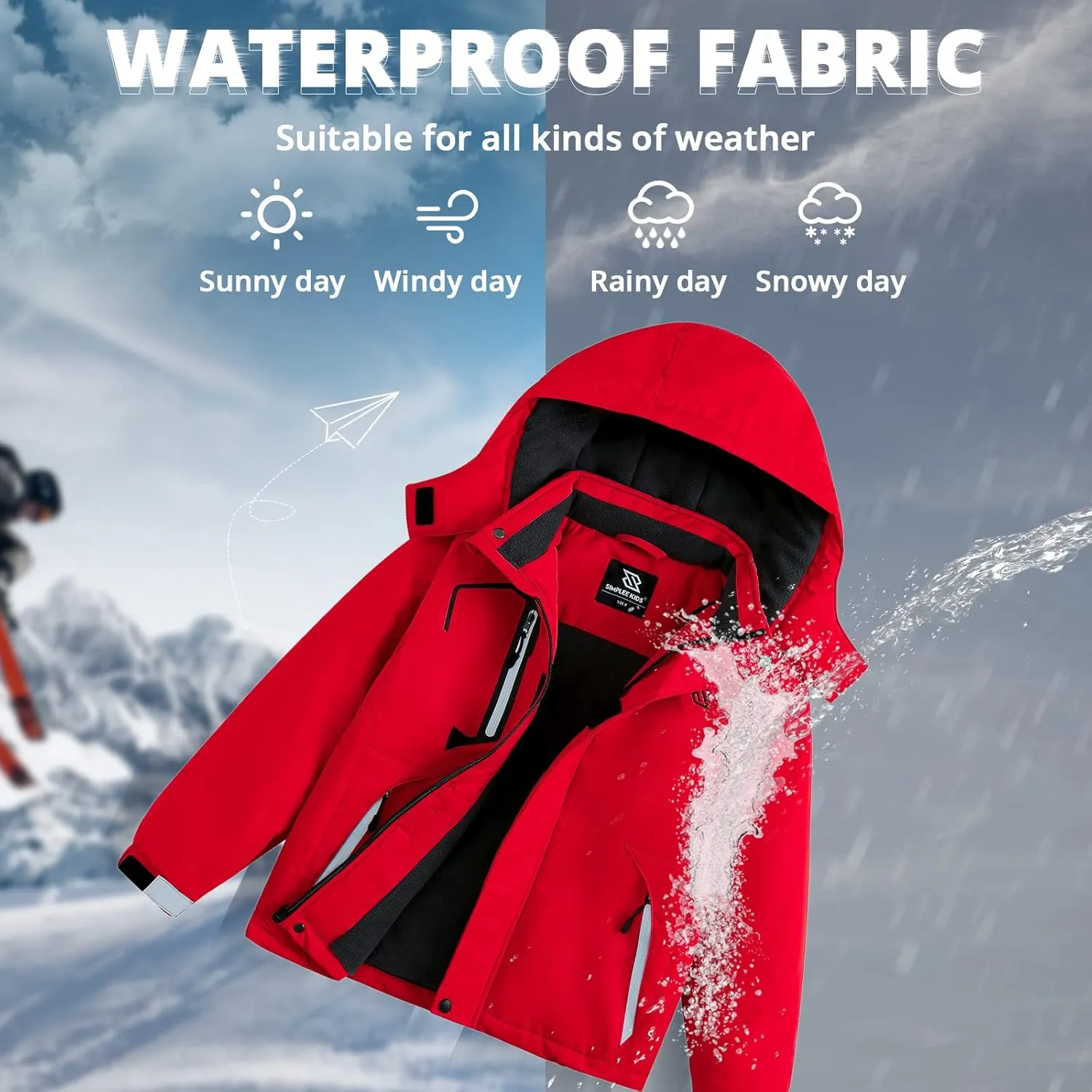 Simplee kids Boy Winter Coat Waterproof Ski Jacket Fleece Hooded Snow Warm Padded Raincoats