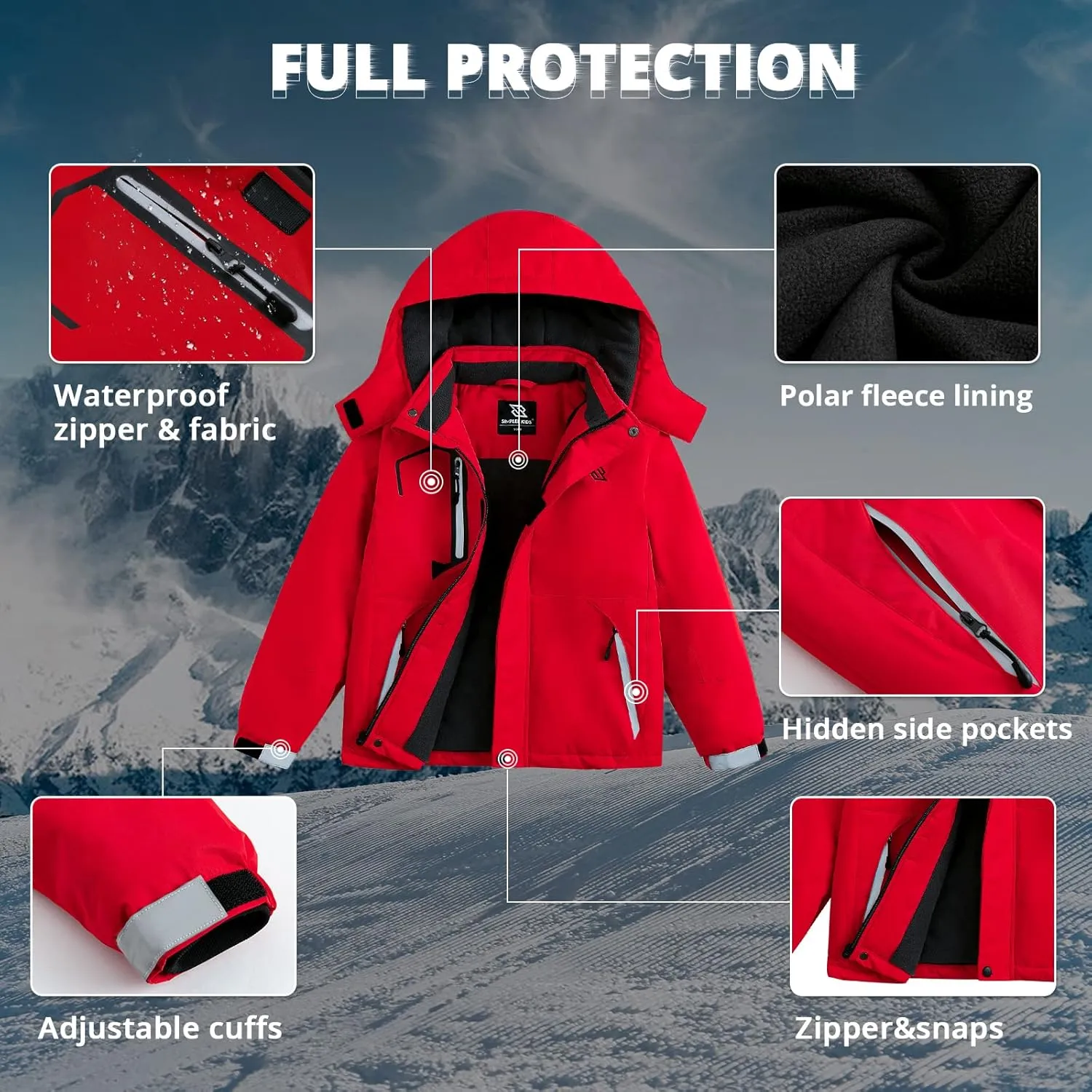 Simplee kids Boy Winter Coat Waterproof Ski Jacket Fleece Hooded Snow Warm Padded Raincoats