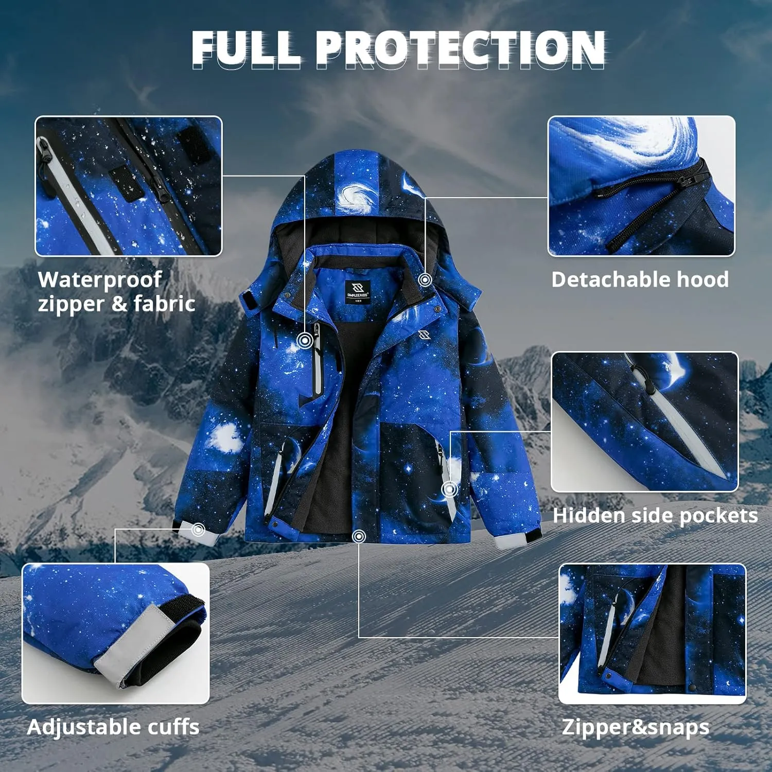 Simplee kids Boy Winter Coat Waterproof Ski Jacket Fleece Hooded Snow Warm Padded Raincoats