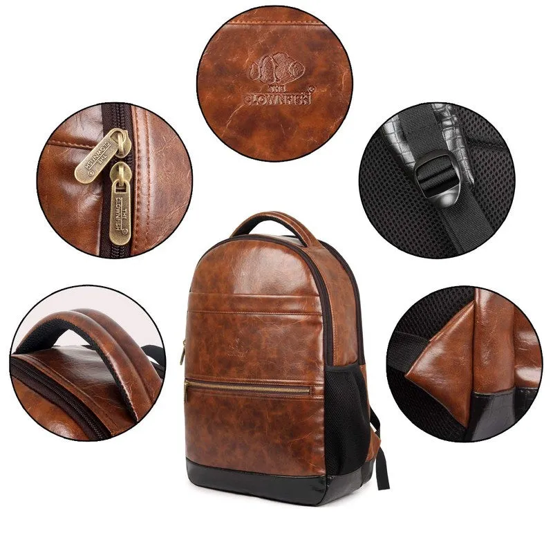 Single: Faux Leather Laptop Backpack with USB Port & Organizer | Adjustable Straps | 28L | Chestnut Brown