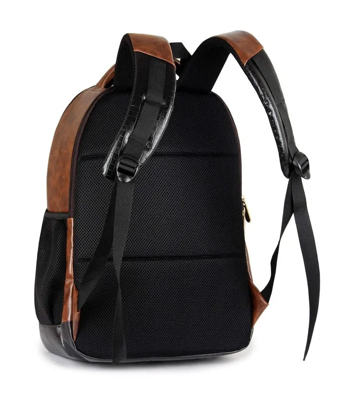 Single: Faux Leather Laptop Backpack with USB Port & Organizer | Adjustable Straps | 28L | Chestnut Brown